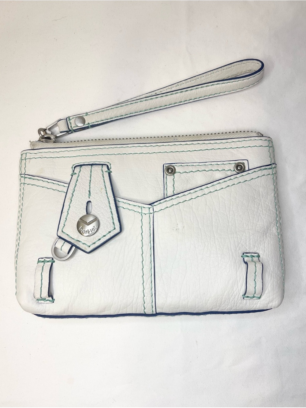 Botkier New York Lafayette Leather Wristlet Clutch with Teal Contrast Stitching